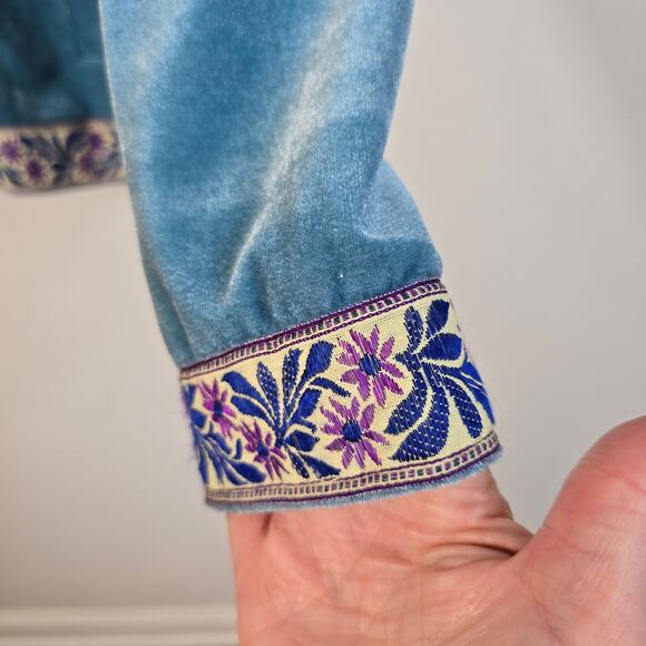 Tracy Porter Hooded Jacket Women's S Teal Blue Floral Ribbon Trim Polished Boho - Picture 4 of 10